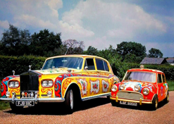 John Lennon’s Rolls-Royce
and George Harrison’s Mini Cooper, 1967, photo credit Keystone-France.